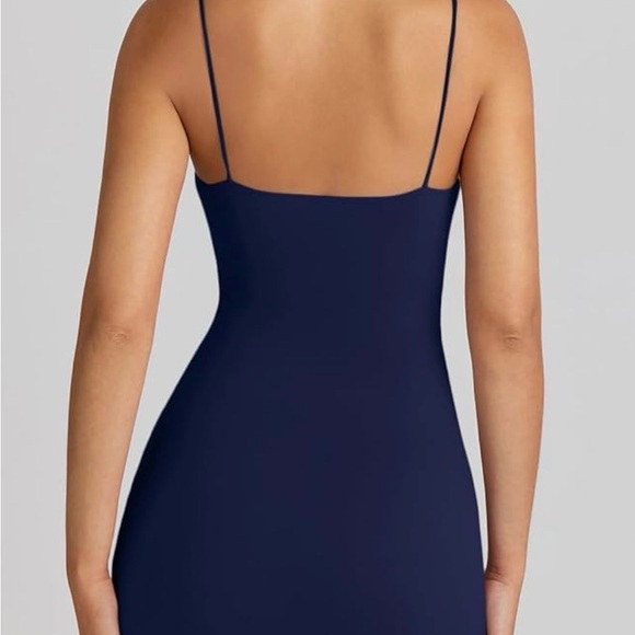 Elegant Navy Blue Spaghetti Strap Dress - Picture 2 of 2